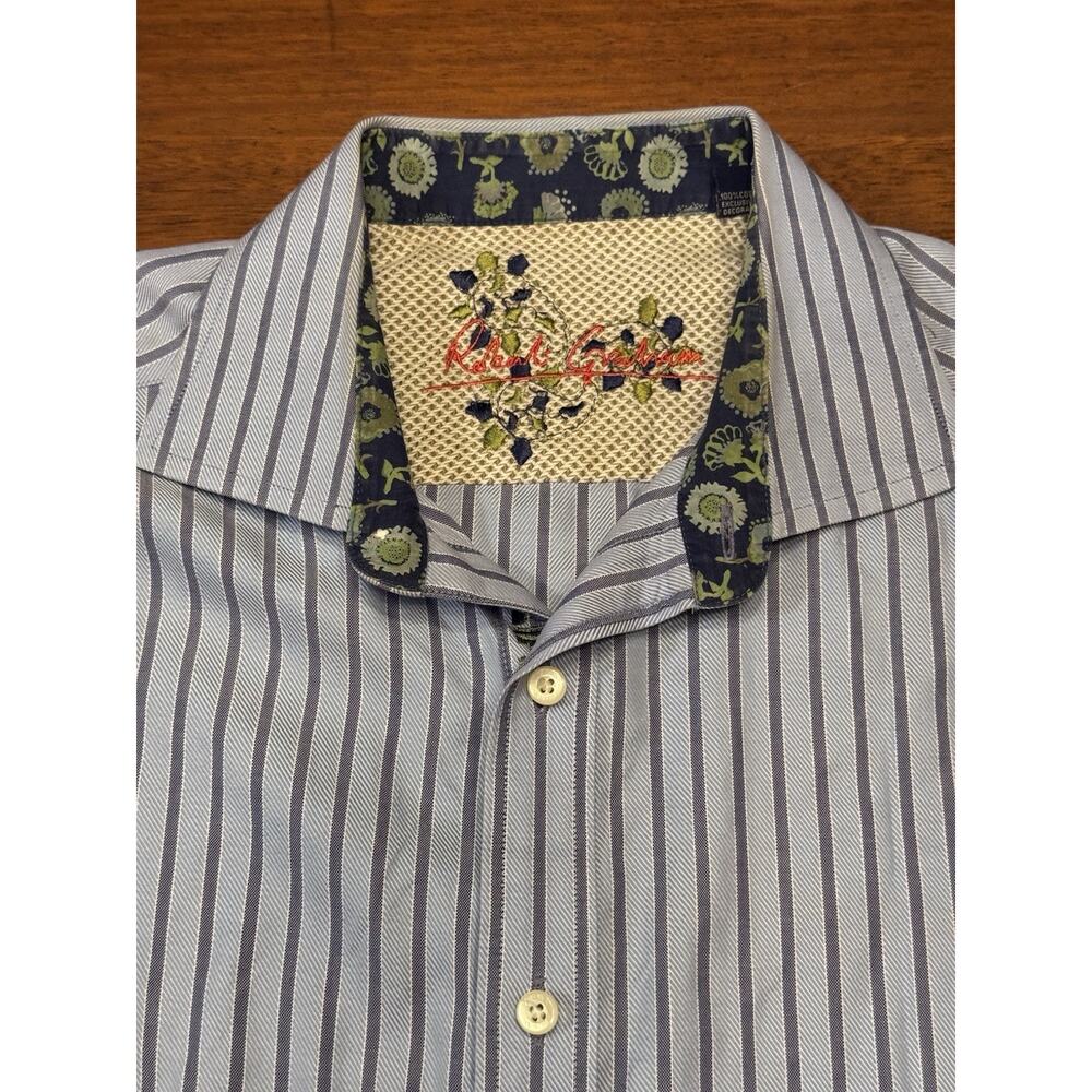 XL Robert Graham Blue Striped Long Sleeve Shirt Flip Cuff